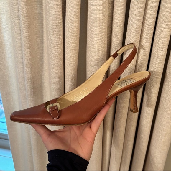 Joan & David Brown Leather Slingback Pumps with Buckle - Picture 2 of 4